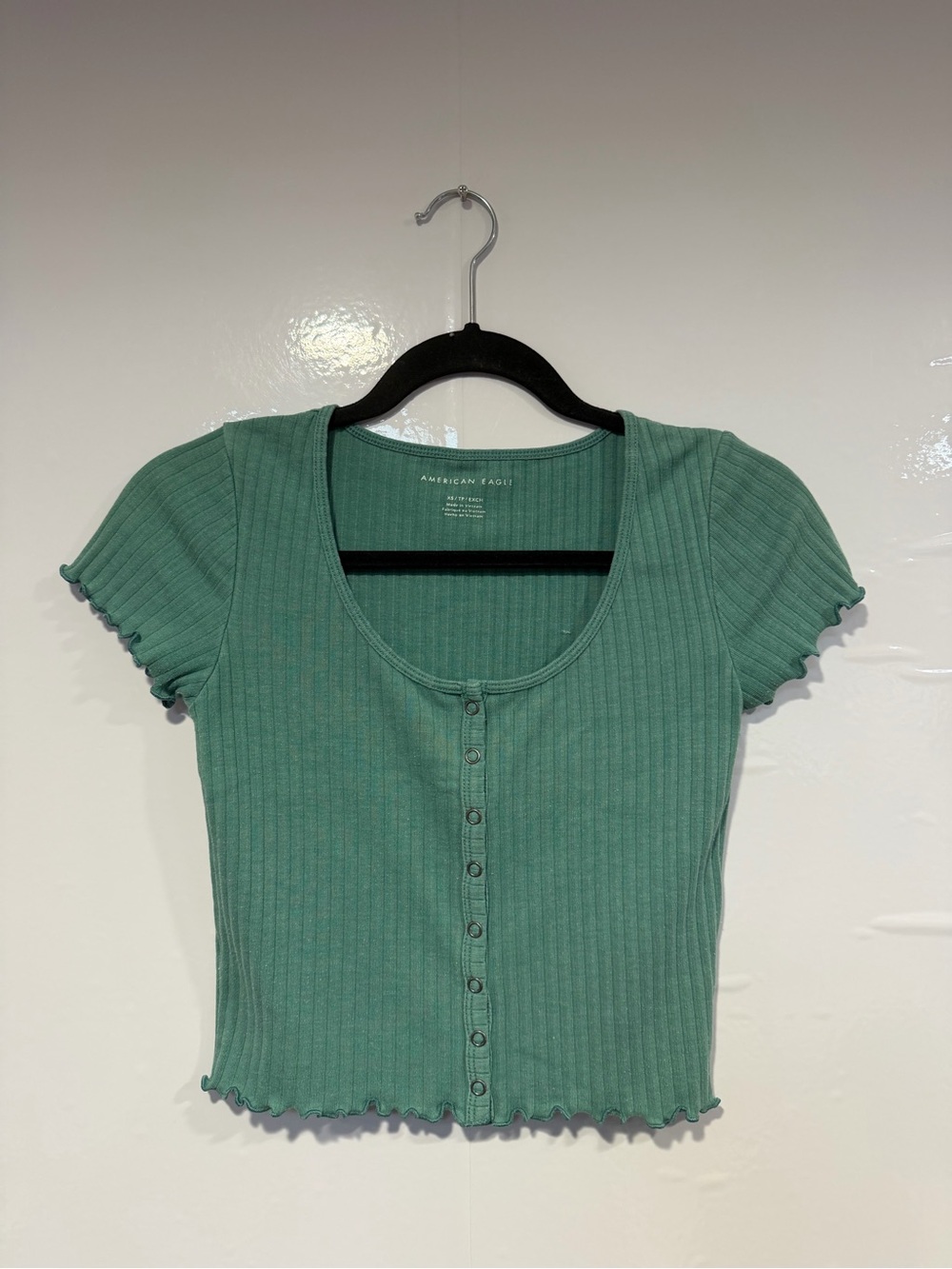 American Eagle Outfitters Sage Green Ribbed Button-Front Crop Top